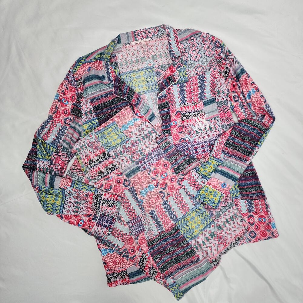 Victoria's Secret Pink Pajama Patchwork Top Pants Set Women's Size Medium